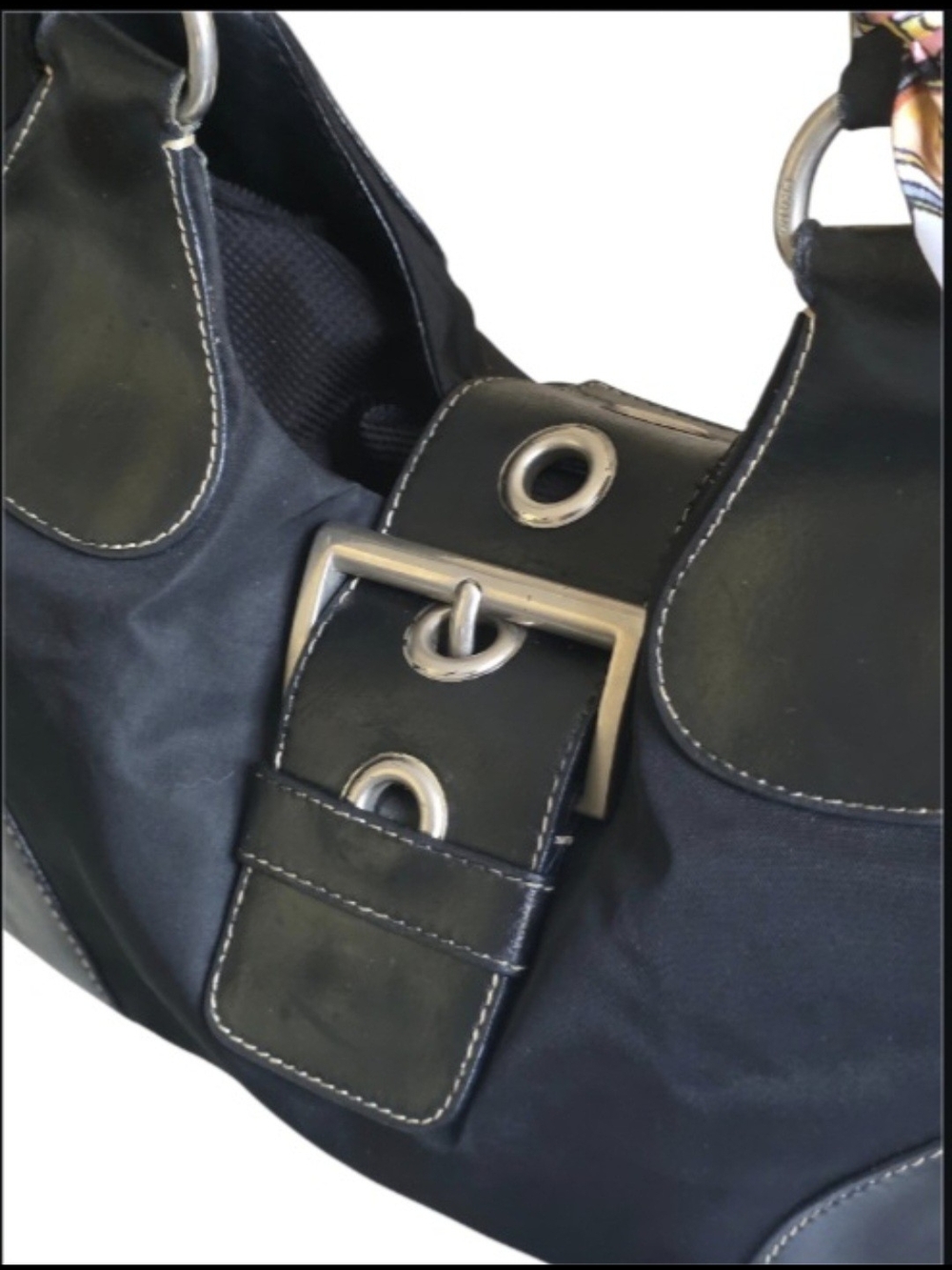 Prada Tessuto Half Moon Buckle Shoulder Bag With Leather Trim & Silver Hardware - Picture 7 of 16